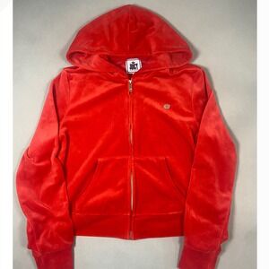 Juicy Couture Velour Track Jacket Red Crown Logo Zip Hoodie Womens L
